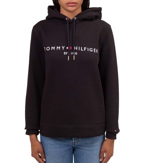 Tommy Hilfiger Heritage Pullover con cappuccio da donna con logo del marchio ricamato in cotone WW0WW31998BDS Nero