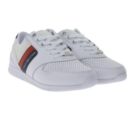 Tommy Hilfiger Baskets basses légères pour femmes, chaussures basses en cuir véritable FW0FW04261 020 blanc/bleu/rouge