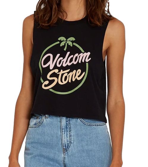 Camiseta de tirantes de mujer VOLCOM Flying Stone Hour en camisa de algodón con diseño cropped B4512102 BLK negro