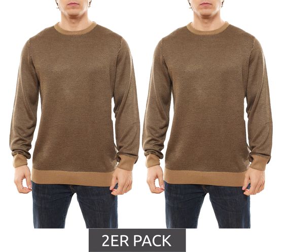 2-pack BLEND Londres men's round neck sweatshirt fine knit sweater 20712232 171022 brown