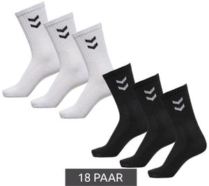 18 pairs of hummel basic crew socks with contrasting angles, cotton socks, sports socks 022030, black or white