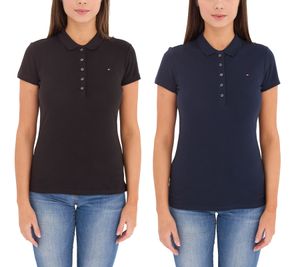 Tommy Hilfiger New Chiara Damen Polo-Shirt Baumwoll-Shirt Kurzarm-Shirt IM57636661 Blau oder Schwarz