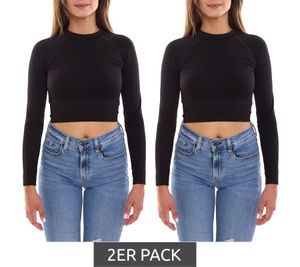 2er Sparpack FAYN SPORTS Longsleeve Crop Top Damen Sport-Shirt nahtloses Yoga-Shirt 47005506 Schwarz