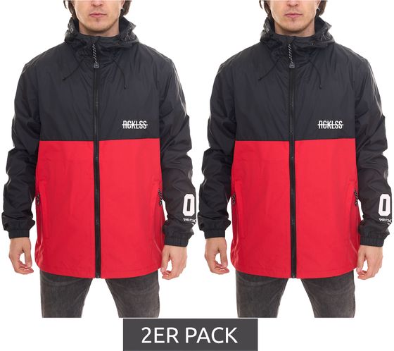 Pack de 2 cortavientos de hombre YOUNG & RECKLESS con chaqueta de entretiempo con cuello subido 140009 rojo-negro