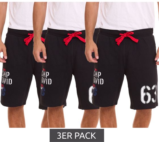 Confezione da 3 pantaloncini da uomo in felpa CAMP DAVID con contenuto di cotone, pantaloncini estivi in ​​edizione limitata di Dieter Bohlen neri