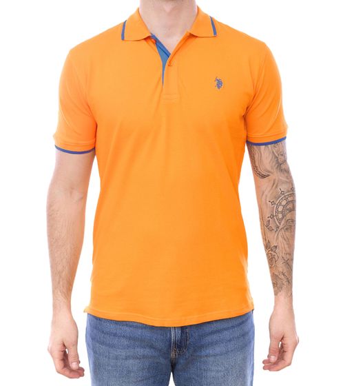 U.S. POLO ASSN. Herren Polo-Shirt Basic-Shirt Baumwoll-Shirt Kurzarm-Shirt 197 63899 52520 315 Orange/Hellblau