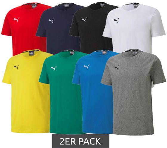 Pack de 2 PUMA TeamGoal 23 Chemise de sport pour garçons et filles Chemise en coton avec logo patch T-shirt 656709 Vert, Noir, Gris, Bleu foncé, Jaune, Rouge, Bleu clair ou Blanc