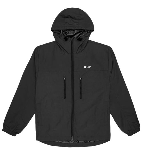 HUF Herren Regen-Jacke wasserabweisende Kapuzen-Jacke Alltags-Jacke Outdoor-Jacke JK00281 Schwarz