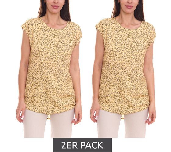 Pack of 2 Tamaris women's blouses with all-over floral pattern, sleeveless summer shirt 68749540 yellow