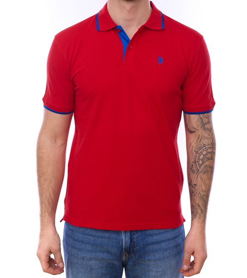 U.S. POLO ASSN. Herren Polo-Shirt Basic-Shirt Baumwoll-Shirt Kurzarm-Shirt 197 66835 52520 152 Dunkelrot/Blau