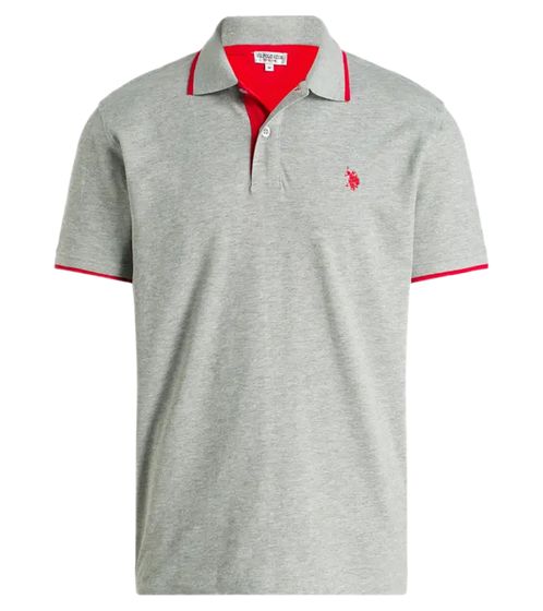 U.S. POLO ASSN. Polo de hombre camisa básica camisa de algodón camisa de manga corta 197 63899 52520 182 gris/rojo