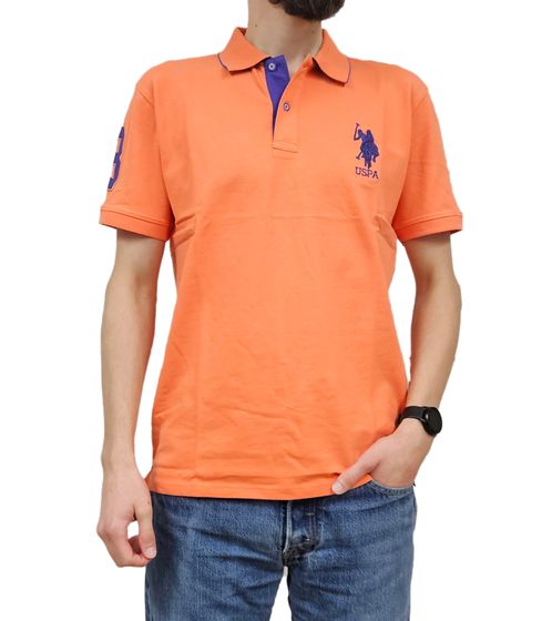 U.S. POLO ASSN. Herren Polo-Hemd mit "3" Patch auf Ärmel Baumwoll-Shirt mit großer Logo-Stickerei 197 68175 52520 417 Orange/Lila