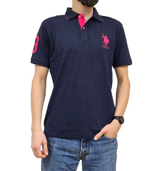 U.S. POLO ASSN. Polo de hombre, camisa de algodón, camisa de manga corta, camisa básica 197 68175 52520 378 azul oscuro/rosa