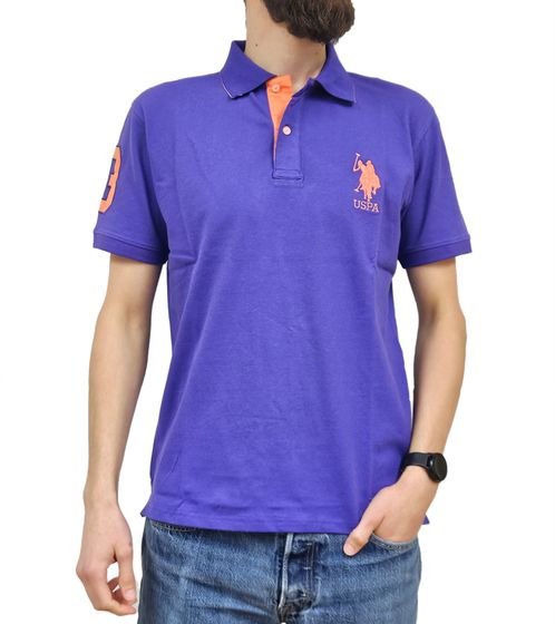 U.S. POLO ASSN. Herren Polo-Hemd mit "3" Patch auf Ärmel Baumwoll-Shirt mit großer Logo-Stickerei 197 68175 52520 635 Lila/Orange