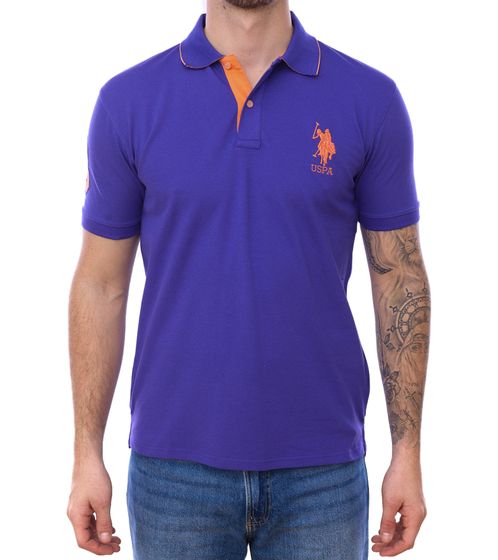 U.S. POLO ASSN. Herren Polo-Hemd mit "3" Patch auf Ärmel Baumwoll-Shirt mit großer Logo-Stickerei 197 68175 52520 635 Lila/Orange