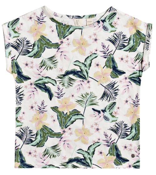 ROXY African Sunset Kinder Kurzarm-Shirt mit floralem Allover-Print Baumwoll-Shirt ERGKT03167 WBK9 Weiß/Grün/Rosa