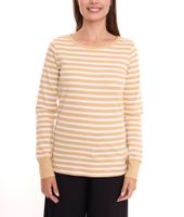 Chemise femme manches longues DELMAO sweat coton rayé bleu/blanc ou beige/blanc