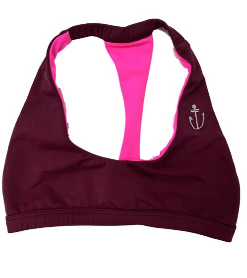 Top de bikini para mujer Zealous Signature Surf con logo de la marca Copa A Traje de baño SS19-401-01-62 Burdeos Rojo/Rosa