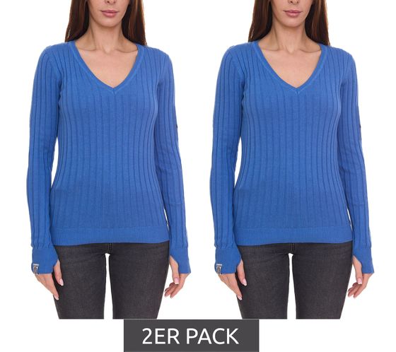 Pack of 2 KangaROOS women's sweaters, fashionable knitted sweater with V-neck 28903342 blue