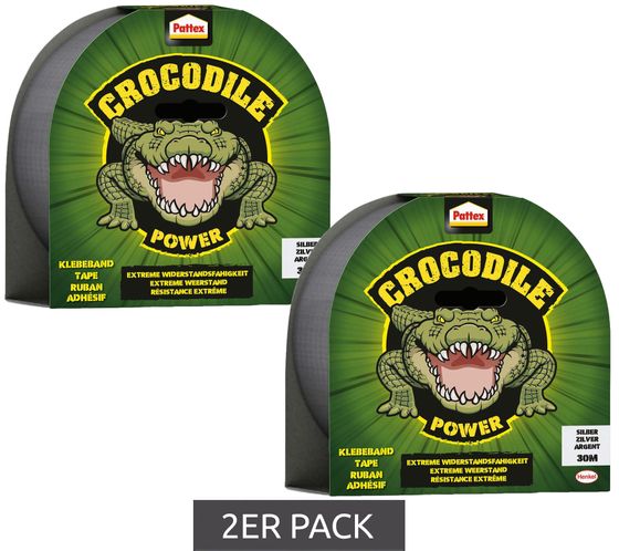 Pack of 2 Pattex CROCODILE POWER 2x30m Gaffer-Tap Panzer-Tap Adhesive Tape Universal Adhesive Tape Glue Silver