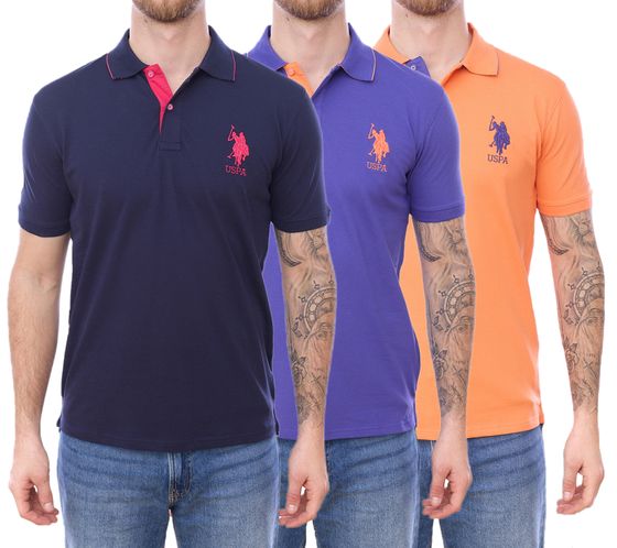 U.S. POLO ASSN. Polo uomo con patch "3" sulla manica Camicia in cotone con ricamo logo grande 197 68175 52520 Viola, arancione, blu, rosa