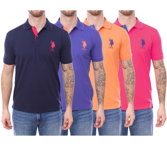 U.S. POLO ASSN. Polo de hombre con parche "3" en la manga Camisa de algodón con logo grande bordado 197 68175 52520 Morado, naranja, azul, rosa