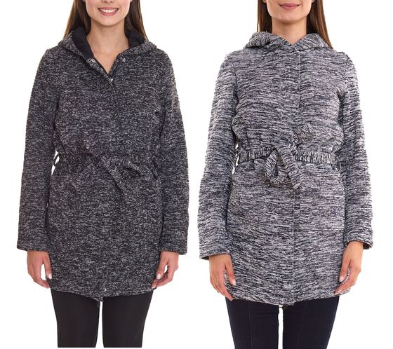 Veste polaire femme ALPENBLITZ avec ceinture à nouer Veste de transition en polaire tricotée douce bleu/gris ou noir/gris.