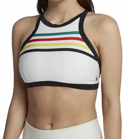 Hurley Quick Dry Pendleton Glacier High Neck Surf Women's Striped Bikini Top Swimwear AJ9501 133 White