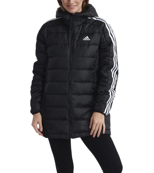 adidas Essentials 3-Stripes Light Hooded parka en duvet déperlant pour femme HZ4428 noir