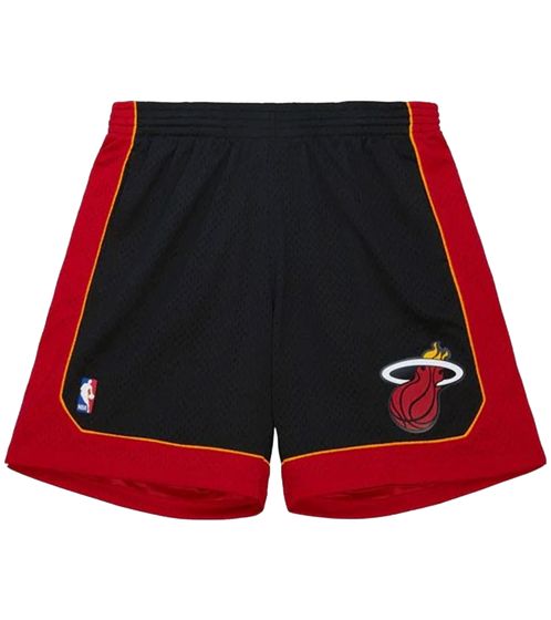 Mitchell and Ness NBA Swingman - Pantalones cortos de baloncesto con logo de Miami Heat para hombre SMSH6135 negro/rojo