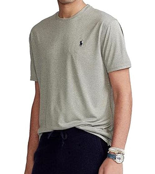 POLO RALPH LAUREN men's cotton shirt in custom slim fit round neck T-shirt with logo embroidery mottled 710811284004 gray