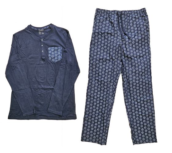 LIVERGY ensemble pyjama homme 2 pièces pyjama en coton imprimé feuilles all-over OEKO-TEX Standard 100 426871_2301 M3 bleu