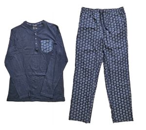 Conjunto de pijama para hombre LIVERGY Pijama de 2 piezas con estampado de hojas Pijama de algodón OEKO-TEX Standard 100 426871_2301 M3 azul