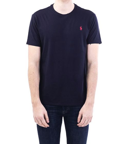 POLO RALPH LAUREN Men's Cotton Shirt in Custom Fit Round Neck T-Shirt with Logo Embroidery Navy