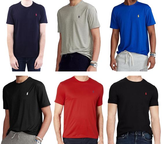 POLO RALPH LAUREN camicia da uomo in cotone custom fit o custom slim fit T-shirt girocollo con ricamo logo blu, rosso, grigio, nero