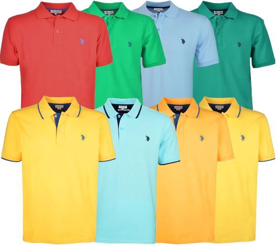 U.S. POLO ASSN. Polo para hombre, monocolor o con detalles de color, camiseta básica, camiseta de algodón, camiseta de manga corta, amarillo, azul, rojo, verde, turquesa, azul claro, negro