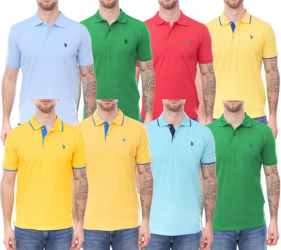 U.S. POLO ASSN. Polo homme uni ou avec accents de couleur, chemise basique, chemise en coton, chemise à manches courtes, jaune, bleu, rouge, vert, turquoise, bleu clair, noir