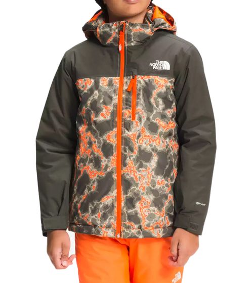 Chaqueta de invierno para niño repelente al agua THE NORTH FACE con capucha extraíble, chaqueta para la nieve con estampado integral de lava NF0A5G972K3 verde/naranja