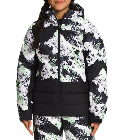 THE NORTH FACE Chaqueta de plumas Pallie Chaqueta de invierno para niñas con revestimiento DWR Chaqueta para la nieve con estampado integral NF0A7UN599D Negro/Verde/Blanco