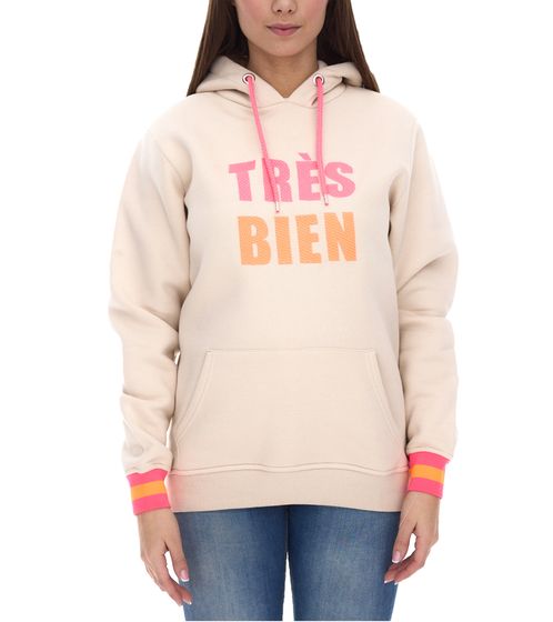 ZWILLINGSHERZ Keira Hoodie Damen Kapuzen-Pullover mit TRÈS BIEN Stickerei Baumwoll-Sweater 3183-1 Beige