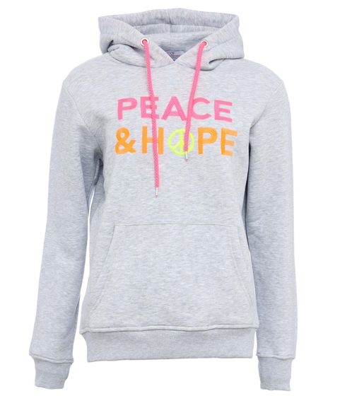 ZWILLINGSHERZ Hanny Hoodie women's hooded sweater with PEACE&HOPE embroidery cotton sweater 31002 gray