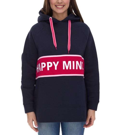 ZWILLINGSHERZ Beate Hoodie Damen Kapuzen-Pullover mit umlaufendem HAPPY MIND Schriftzug Baumwoll-Sweater 31069-1008-2 Dunkelblau