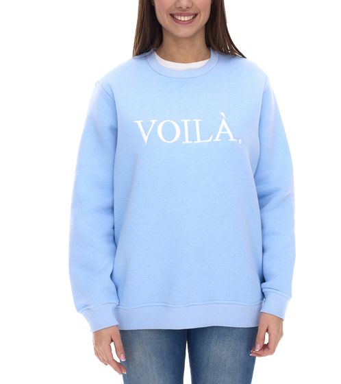 ZWILLINGSHERZ Sweater Voilá Damen Rundhals-Pullover mit VOILÀ Schriftzug Baumwoll-Sweater 3110-1204-3 Hellblau