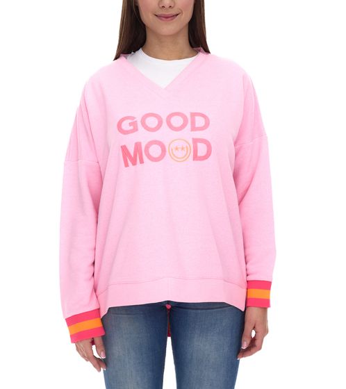 ZWILLINGSHERZ Sweater Dana Damen Pullover mit GOOD MOOD Schriftzug Baumwoll-Sweater 3138-1 Pink