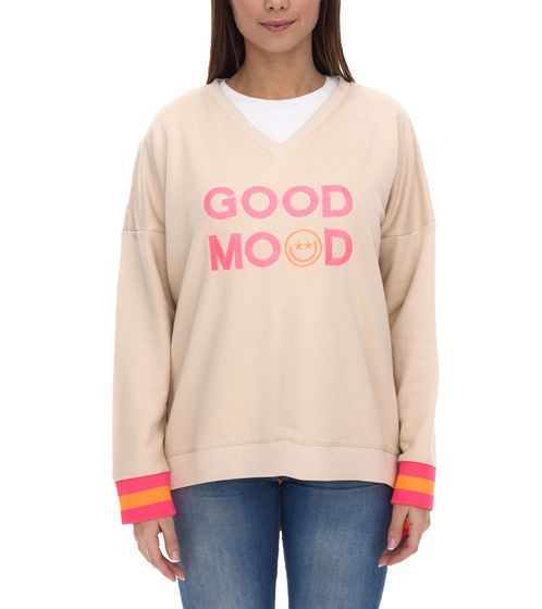 ZWILLINGSHERZ Suéter Dana suéter de mujer con letras GOOD MOOD suéter de algodón 3138-3 beige