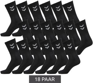 18 Paar hummel Basic Crew-Socken mit Kontrastwinkel Baumwoll-Strümpfe Sport-Socken 022030-2001 Schwarz