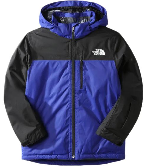 THE NORTH FACE Snowquest Plus waterproof winter jacket for boys with removable hood snow jacket all-over print NF0A7X3O40S1 blue/black