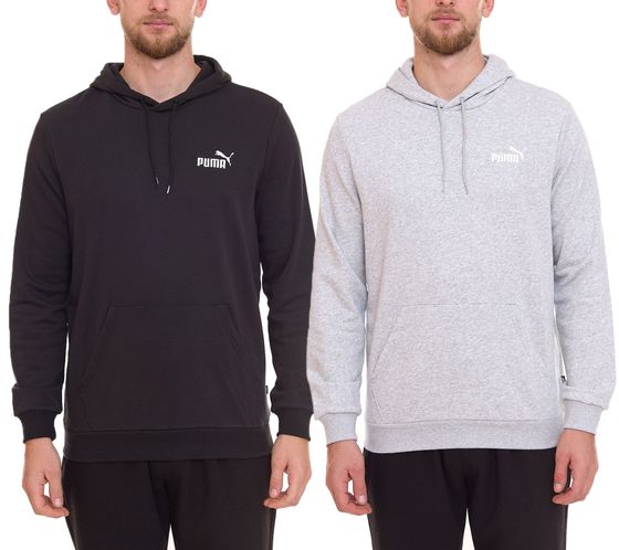 PUMA ESS Logo elegante suéter con capucha para hombre, sudadera con capucha de algodón con logo en el pecho 679631 Gris o negro