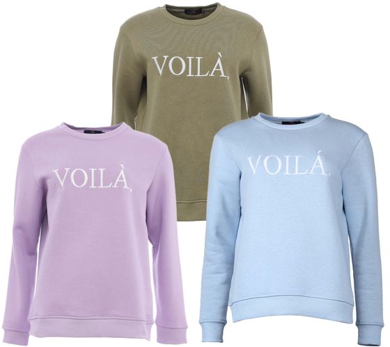 ZWILLINGSHERZ Sweater Voila women's round neck sweater with VOILÀ lettering cotton sweater 3110-1204 light blue, lilac or khaki