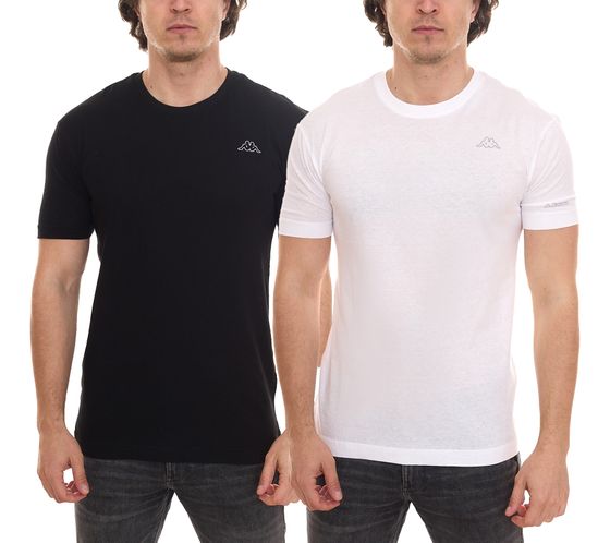 Camisa de algodón para hombre Kappa, camisa de cuello redondo con pequeño parche con logo, camisa de manga corta 711169 A1C blanco o negro